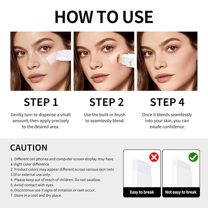 Cover Cream Stick, Korean Portable Color-Changing Foundation Stick, Medium to Full Coverage, Brightening Makeup Base for a Smooth Hydrating Flawless Look, SoftBrush,#3 Natural
