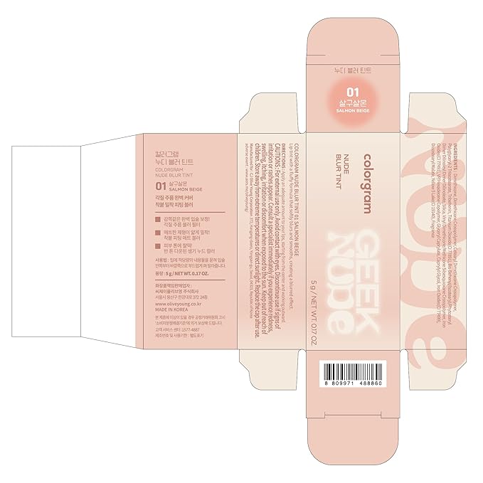 COLORGRAM NUDE BLUR TINT 01 SALMON BEIGE | K-Beauty Makeup, Soft-Focus Matte Lip Stain, 2-in-1 Lip & Cheek | Lightweight Blurring Tint for a Smooth & Airbrushed Finish, Non-Sticky Formula