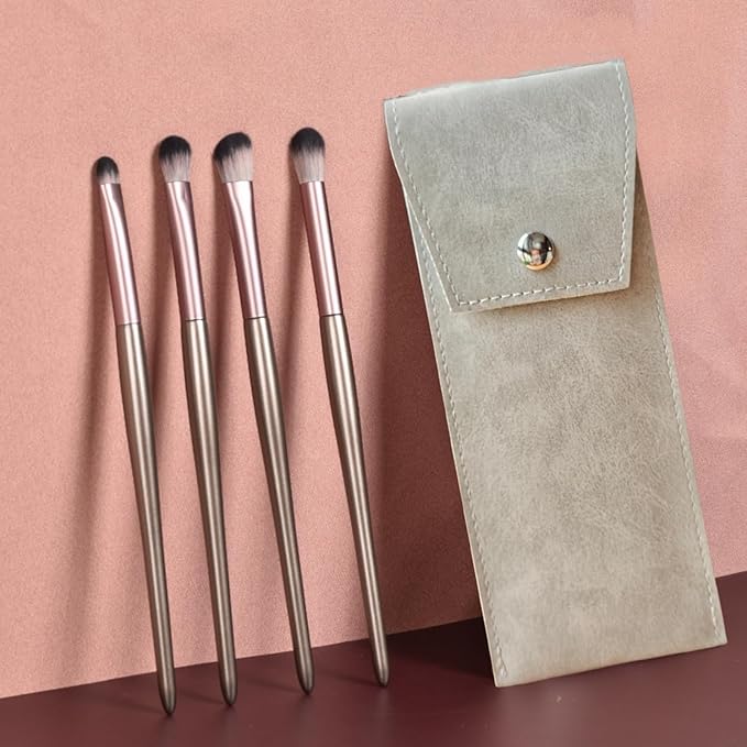 Eyeshadow Makeup Brushes Set with Case 4 PCS Soft Synthetic Hairs Eye Makeup Brushes for Blending Eyebrow Eyeliner Eyeshadow (Rosegold)