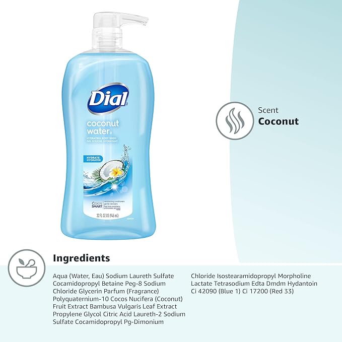 Dial Body Wash, Refresh & Renew Coconut Water, 32 fl oz (Pack of 2)