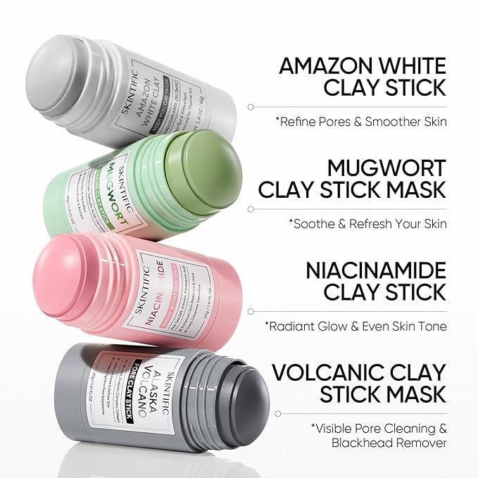 Amazonian White Clay Purifying Stick, Deep Clean Pores Mud Mask with White Clay, Volcanic Soil, Gentle Exfoliating, Refines Pores, Smoothing Skin, Non-Drying, Skincare Facial Mask