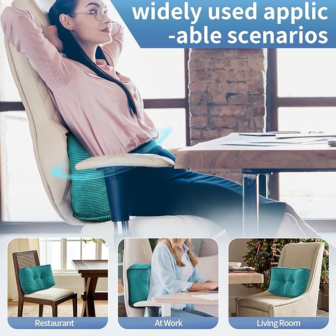 Lumbar Support Pillow for Office Chairs, Bite-Size Natural Latex Foam Back Support Pillow for Lower Back Pain Relief, Soft & Support Corduroy Desk Chair Cushion, M, Blue