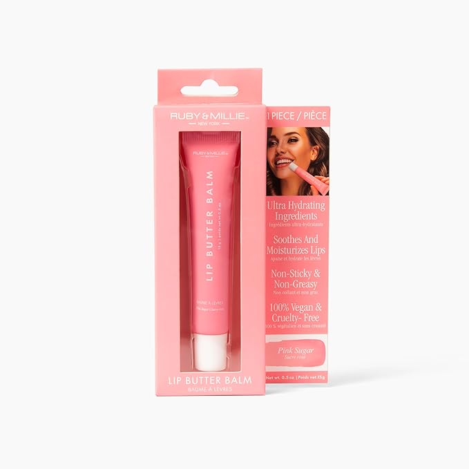 Ruby & Millie Tinted Lip Balm Pink Sugar - Hydrating Sugar Lip Balm - Moisturizing Lip Butter Balm Treatment - Pink Lip Balm 0.5 Oz