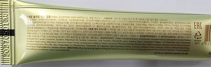 LA'DOR LADOR Snail Sleeping Hair Ampoule Serum - Intensive Overnight Leave-In Mask - Treatment for Frizzy Dry Damaged Thinning Hair Korean Haircare