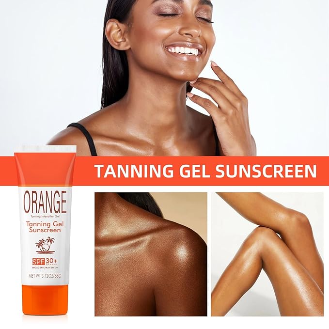Orange Sun Tanning Gel, Hydrating & Moisturizing Formula with SPF 30 Sunscreen, Fast-Absorbing Tan Accelerator for Faster Darker Tan, Gentle Sun Protection for All Skin Types (1pc, 3.12oz)