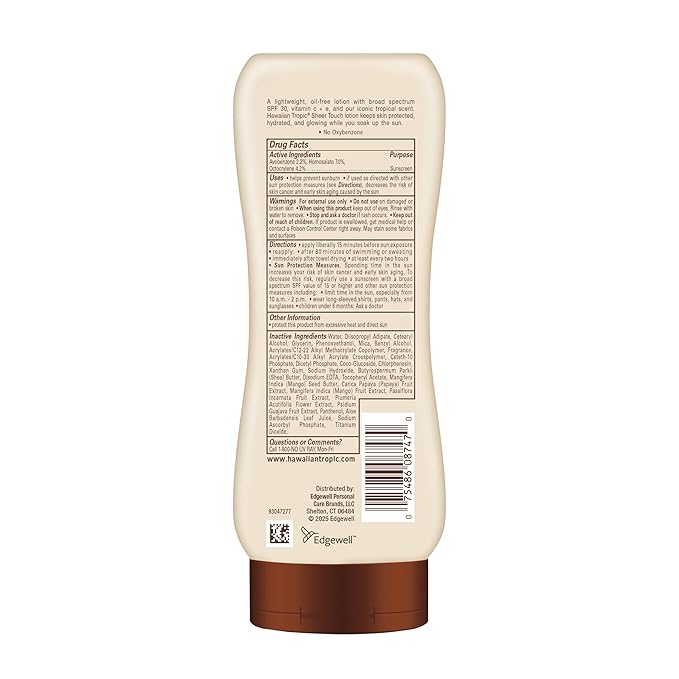 Hawaiian Tropic Sheer Touch Lotion Sunscreen, Moisturizing Broad-Spectrum Protection, SPF 30, Sun, Mango, 8 Oz