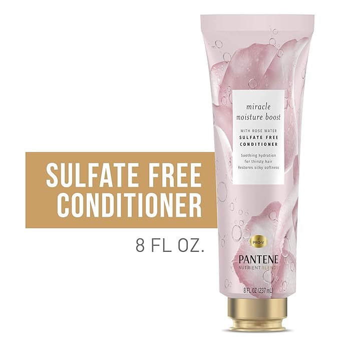 Pantene Nutrient Blends Miracle Moisture Boost Rose Water Conditioner for Dry Hair, Sulfate Free, 8 Fl Oz (Pack of 2)