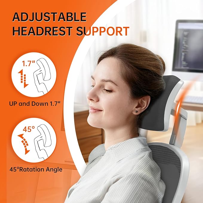 Synorla Office Chair Ergonomic Desk Chair, 330LBS Capacity, High Back Computer Design for Long Hours Comfort, Rolling Swivel for Home Office, Flip-up Armrests(Grey Black)