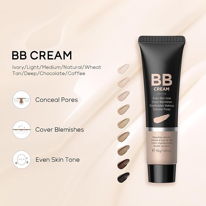 Hydrating BB Cream, Full-Coverage Foundation & Concealer Face Moisturizer for Women Beauty Skin, Even Skin Tone, Oil Control & Cover Flaws, Natural Finish for All Skin Types (Coffee 480)