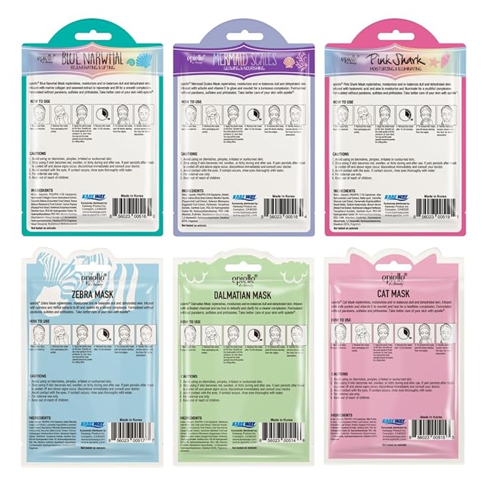 Epielle Character Face Mask Wave & Wild 6 Pack, Fun & Effective Korean Skin Care, Spa Party Favors, Easter Basket Stuffers, Birthday Gifts for Women, Self Care Gifts