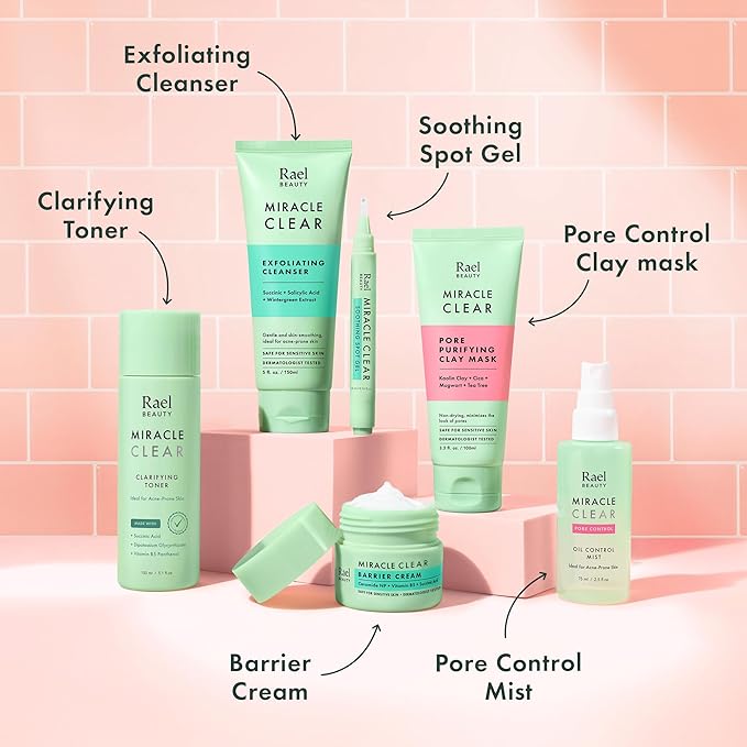 Rael Miracle Clear Bundle - Clarifying Toner (5.1 oz), Barrier Cream (1.8 oz)