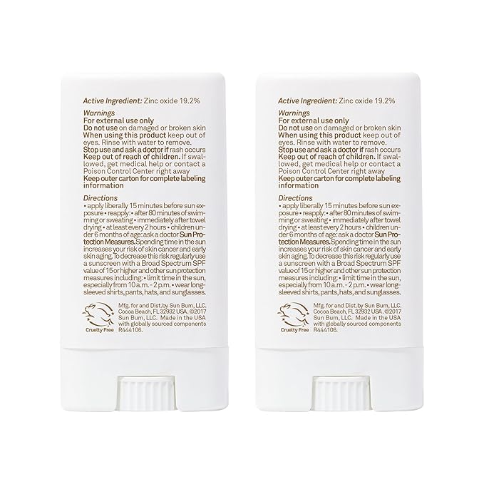 Sun Bum Mineral Spf 50 Sunscreen Face Stick Vegan and Hawaii 104 Act Compliant (Octinoxate & Oxybenzone Free) Broad Spectrum Natural Sunscreen With UVA/UVB Protection 2 Pack