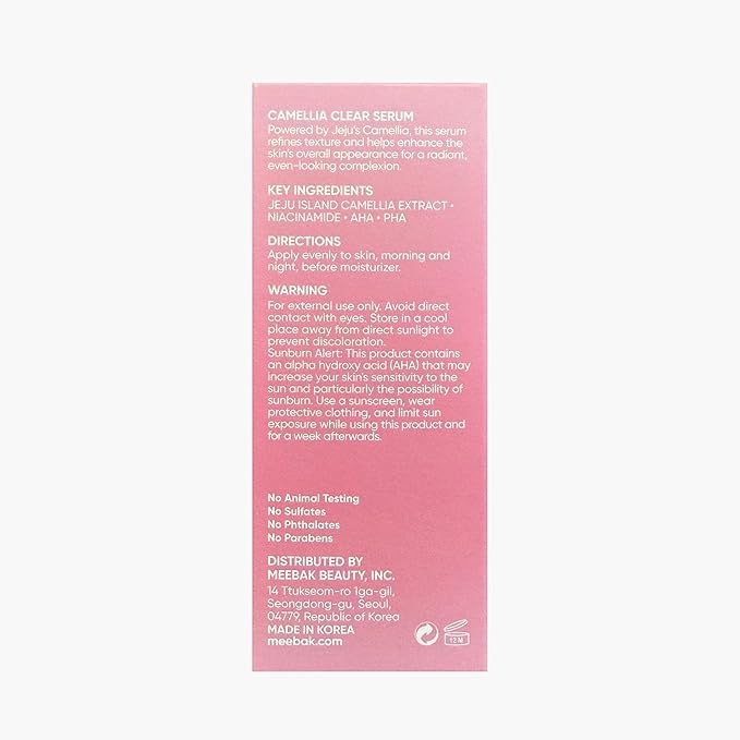 Meebak Camellia Clear Daily Exfoliating Serum – 2% Niacinamide + AHA & PHA, Gentle Chemical Exfoliant Face Serum for Skin Texture & Tone, Hydrating Pore Minimizer for Face, Korean Skincare