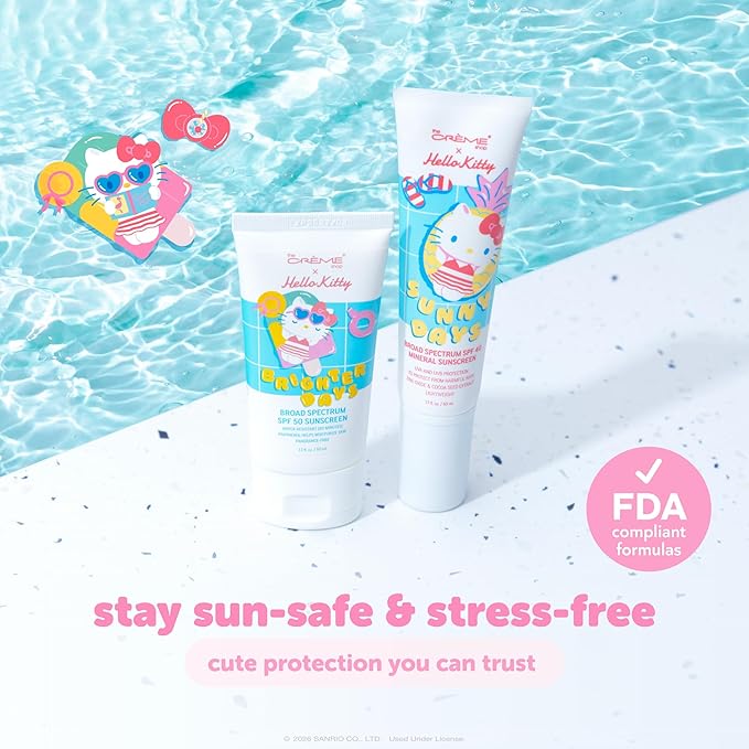 The Crème Shop x Hello Kitty Sunny Days SPF 40 Mineral Sunscreen for Sensitive Skin with Zinc Oxide, UVA/UVB Protection with No White Cast, Korean Skin Care (1.69 Fl Oz)