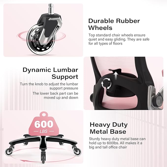 Big and Tall Office Chair 600lbs with 3D Flip Arms, Heavy Duty Large Executive Computer Desk Chair Ergonomic Mesh High Back Plus Size Chair for Adults