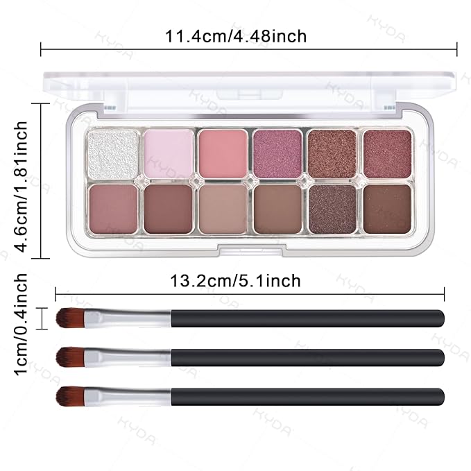 KYDA 12 Colors Purple Brown Eyeshadow Palette, High Pigment Matte Shimmer Pink Purple Brown Eye Shadow, All-In-One Eyes Palette for Women, Soft Blendable Powder Eyeshadow, Korean Eyes Makeup