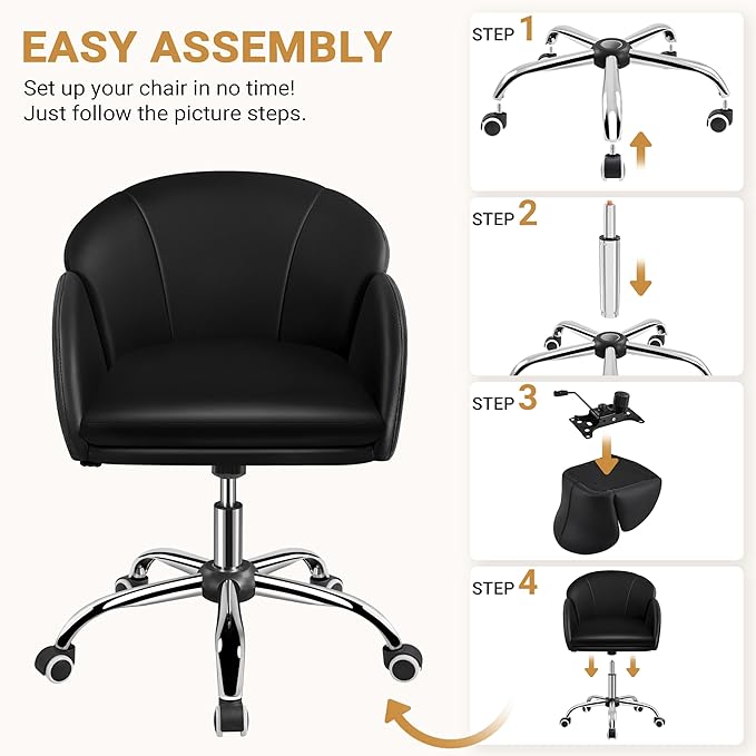 Yaheetech Cute Petal Desk Chair Home Office Chair Swivel Leather Desk Chair Makeup Vanity Chair with Armrests for Bedroom Modern Computer Rolling Chair for Women Black