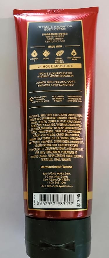 Bath & Body Works Men's Bourbon Ultimate Hydration Body Cream 8 Ounces Pack of 2