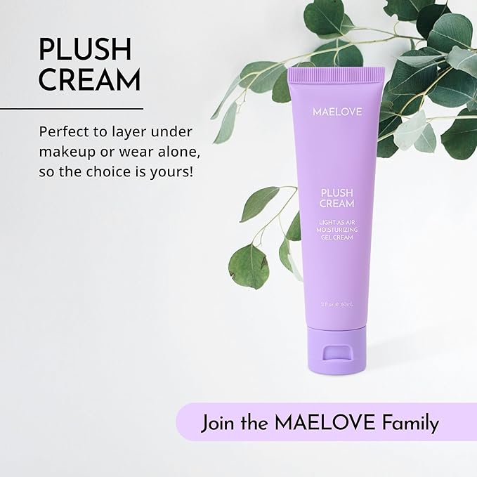 MAELOVE Plush Cream Light-as-Air Gel Moisturizer, Hydrating with Squalane and Hyaluronic Acid, For Sensitive Skin, Made in USA