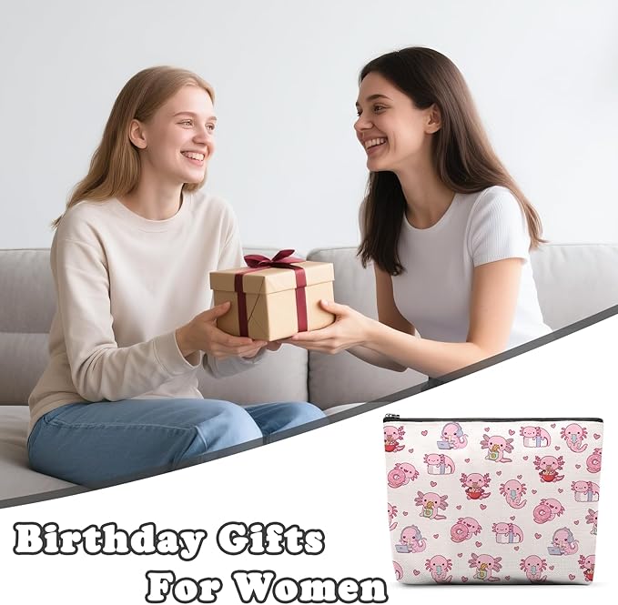 Axolotl Makeup Bag, Axolotl Gifts For Women, Axolotls Makeup Pouch, Axolotls Travel Toiletry Bag With Zipper, Birthday Anniversary Christmas Gifts For Mom Sister, Travel Toiletry Bag