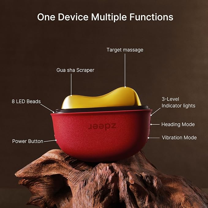 ZDEER Electric Gua Sha Facial Care Set – Heated Brass Face & Neck Massager with Red Light Therapy & Soothing Vibration, Includes 2 × 10ml Massage Oils for Face & Body Care