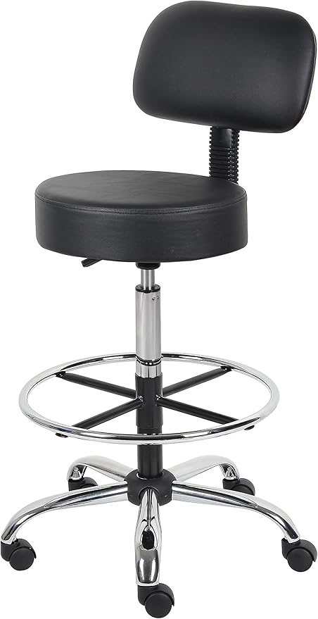 Boss Office Products Be Well Medical Spa Drafting Stool with Back, Black