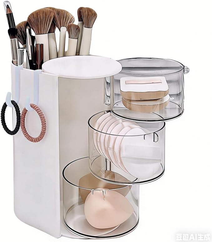 Hair Accessories Organizer With 2 Hooks,Hair Accessory Organizer with Hair Brush Holder For Girls,3-Layer Hair Tie Organizer,Makeup Organizers (Cloud Dancer White)
