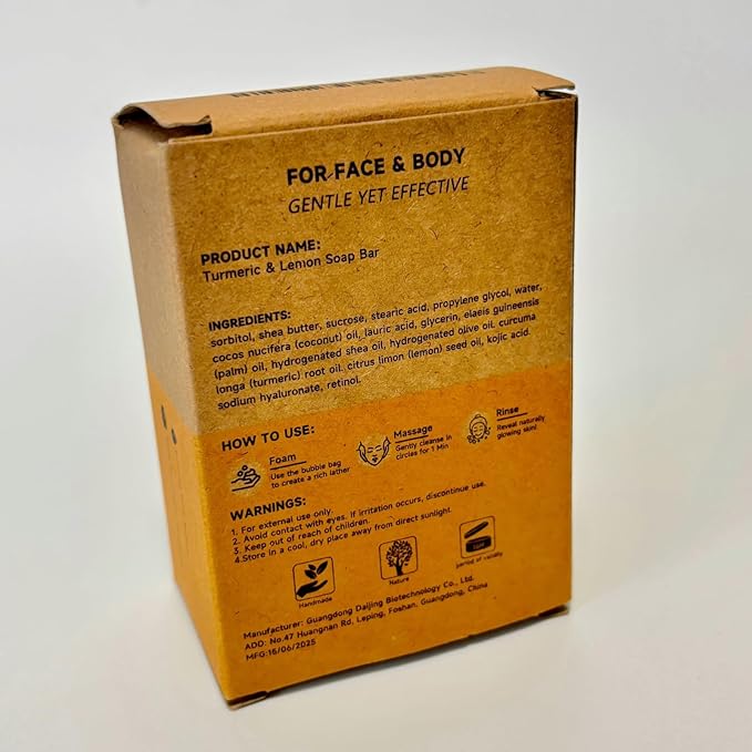 2 Pack Lemon & Turmeric Soap Bar for Dark Spots - Powered by Kojic Acid & Vitamin C and Deeply Moisturizing with Shea Butter - SLS Free