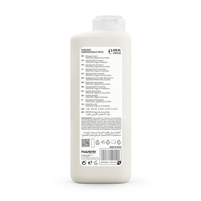Dicora Urban Fit Shower Cream - In Shower Body Lotion with 24 Hour Softness, Hydration - Wet Skin Moisturizer - Protein Yogurt and Cucumber - 13.5 oz