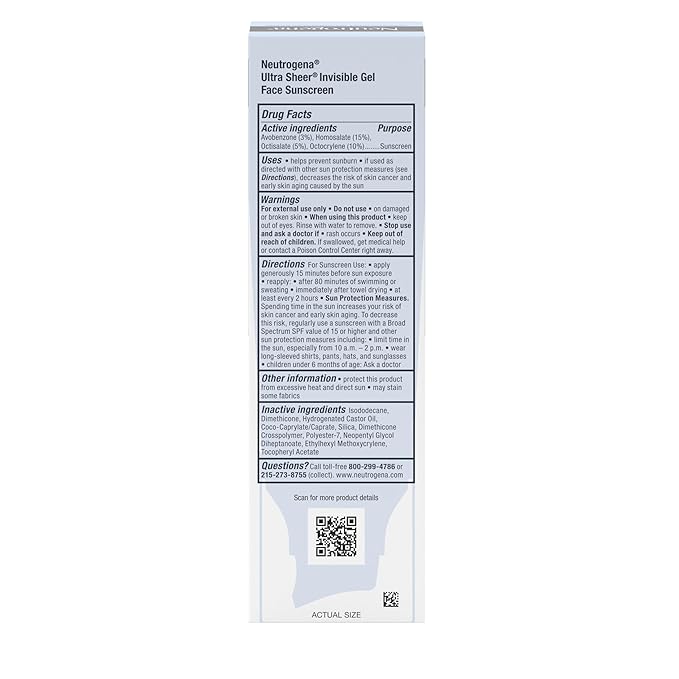 Neutrogena Ultra Sheer Invisible Gel Face Sunscreen SPF 40, Facial Sunscreen & Moisturizer, Vitamin E, Matte Finish, Makeup Primer, Travel Size, 80 Minutes Water-Resistant, 1.7 oz