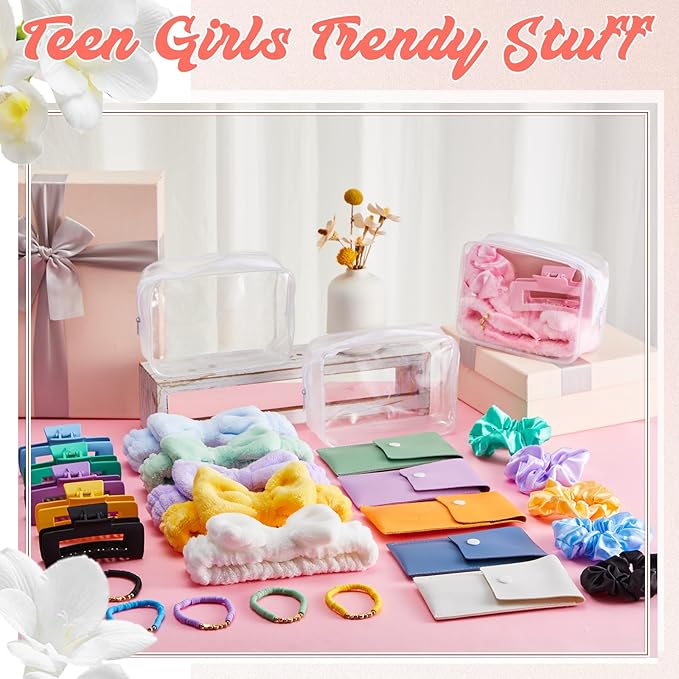 Zeyune 36 Pcs Gifts Sets Bulk for Tween Teen Women Preppy Party Favors Set Preppy Makeup Bag Hair Pin Scrunchies Headbands Bracelets Trendy Stuff Gift for Women Friend Birthday Present(Macaron Colors)