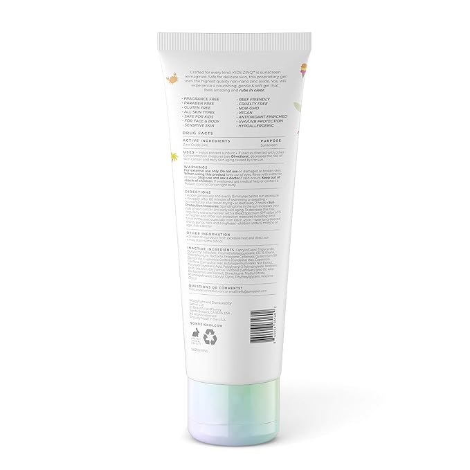 Sonrei Kids Zinq Mineral Face and Body Zinc Gel Athleisure Sunscreen SPF 60 | 3.4 fl oz (1 Pack)