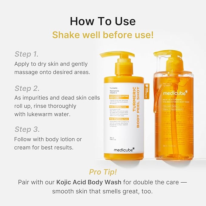 medicube Kojic Acid Turmeric Body Peel & Tone Duo: Turmeric Body Peel Shot and Kojic Acid Smoothing Toner | Gentle Exfoliation & Tone-Refining Care for Uneven Skin