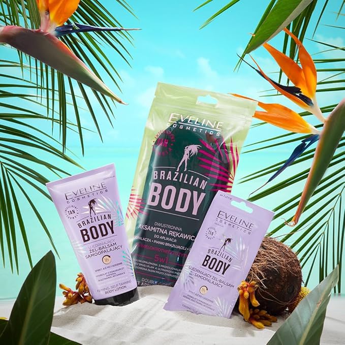 Eveline Cosmetics Brazilian Body Firming Self-Tanning Gel-Balm with Erythrulose, DHA & Vitamin E - Vegan Formula for Natural Radiant Tan & Hydrated Skin