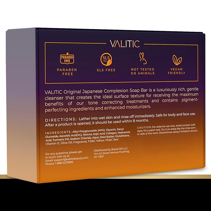 VALITIC Kojic Acid Soap for Hyperpigmentation - with Glutathione, Collagen & Vitamin C - Advanced Soap Bars with Turmeric - Original Japanese Complex for Dark Spot Correction - 4 Pack + Holder