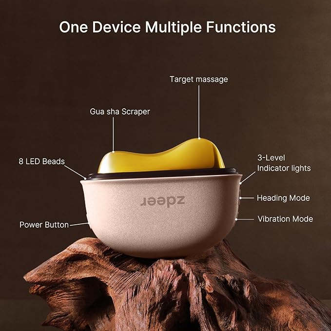ZDEER LED Red Light Therapy for Face & Neck Massager Facial Care Device – Electric Gua Sha Brass Tool with Heat & Vibration for Firming, Sculpting & Skincare, Pink