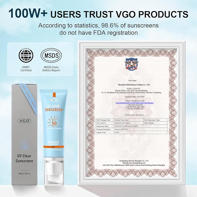 VGO Mineral Sunscreen for Face, Reef Safe Sunscreen, Oil-Free Face Moisturizer with SPF 50, Broad-Spectrum UVA/UVB Protection, Lightweight, Non-Comedogenic, Travel Size (1 pack)