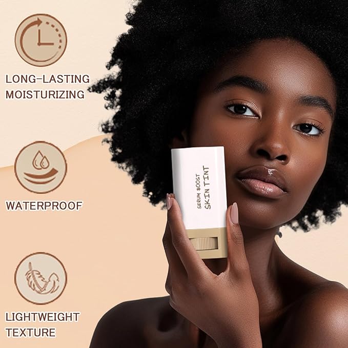 Tinted Moisturizer Stick Serum for Boost Skin Tint, Multiuse Solid Tinted Moisturizing Foundation Stick, Natural Makeup, Solid Beauty Balm for Foundation and Contour Concealer