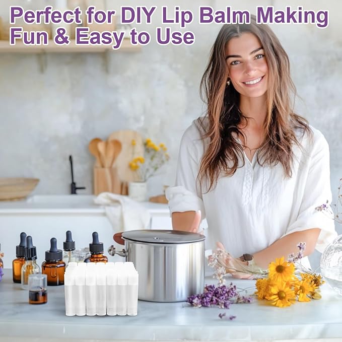50 PCS Lip Balm Tubes - 5 g Twist-up Lip Gloss Balm Containers BPA Free & Leak Free,Clear Empty Lipstick Tubes with White Caps for DIY Homemade Lipsticks,Chapsticks,Solid Perfume,Gifts