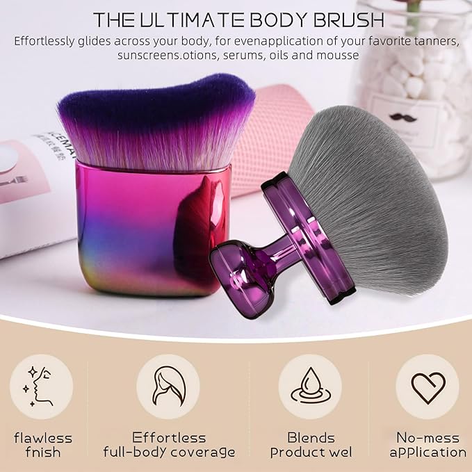 Extra Large Body Makeup Brush - Ultra Soft Self Tanner Brush - Kabuki Brush for Body Foundation & Makeup, Blending Applicator for Tanner, Applicator for Self Tanner (2 Pack)