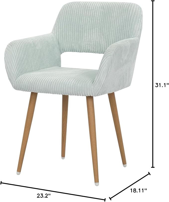 HENJIANYI Home Office Corduroy Desk Chair, Fluffy Makeup Vanity Chair, Comfy Accent Armchair with Wood Grain Metal Legs, Cute Dining Chair with Hollowed Back, Light Blue