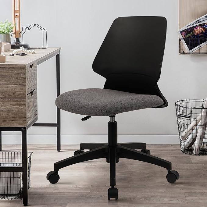 CLATINA Armless Home Office Chair, Ergonomic Small Desk Chair with Wheels and Soft Thick Upholstered Cushion, Comfy Adjustable Height Swivel Computer Task Chair for Conference Waiting, Black, 4Pack