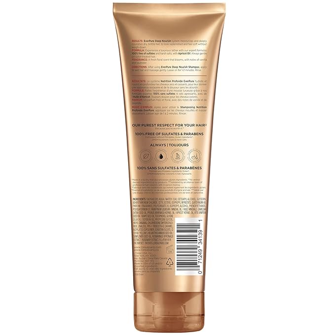 L'Oreal Paris Hair Conditioner for Dry Hair, Triple Action Hydration, Apricot Oil Infused, EverPure, 8.5 Fl Oz (Packaging May Vary)