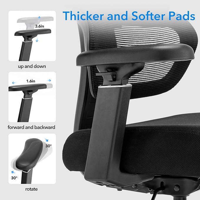 Ergonomic Office Chair Mesh High Back Computer Desk Chair with Lumbar Support, Adjustable Headrest, 3D Armrests, Tilt Lock for Home Office & Gaming