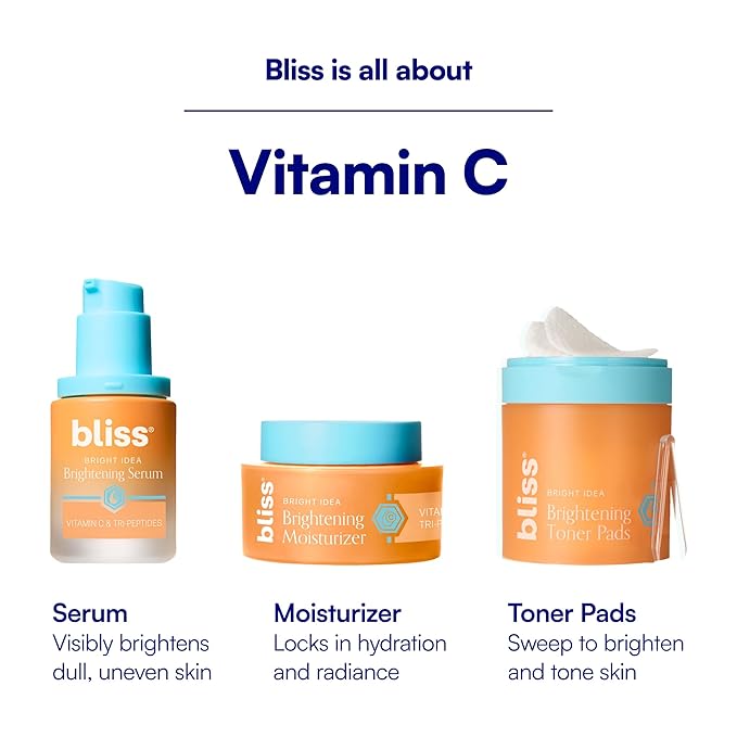 Bliss Vitamin C + Tri-Peptide Bright Idea Serum – 15% Brightening + Barrier Boost Complex for Radiant, Firm Skin – Anti-Aging Face Serum Boosts Collagen & Elasticity - 1 fl oz