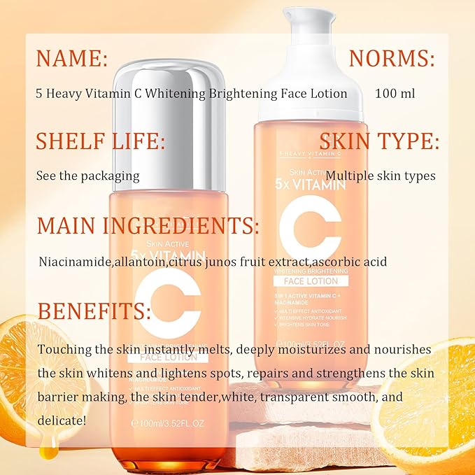 5X Vitamin C Body Lotion 100ml - Brightening & Repairing for Dull, Damaged Skin | Nourishing Moisturizer to Energize Skin Tone, Unique Gift for Women
