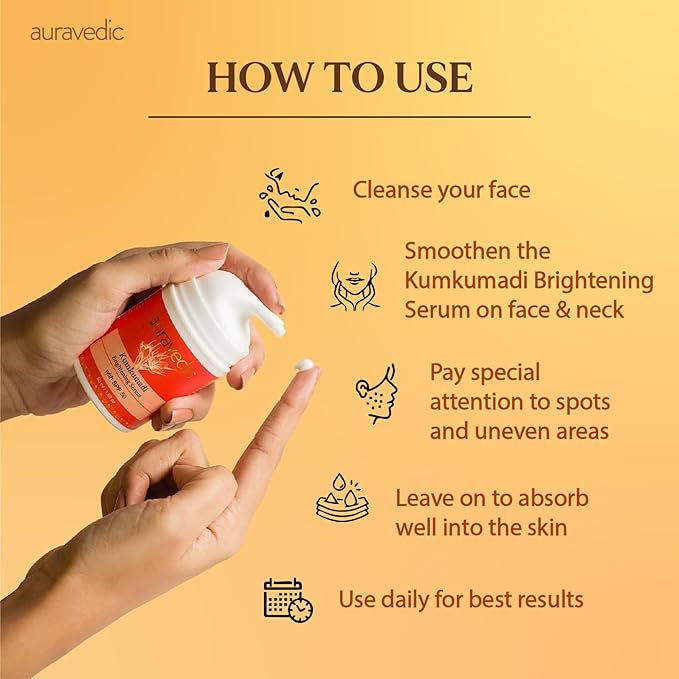 Auravedic Kumkumadi Face Serum Sunscreen SPF 50 | Lightweight Broad Spectrum Daily Face Sunscreen with Saffron | Non-Greasy Moisturizing Sun Protection for Smooth Even-Looking Skin | 1.76 Oz (50g)