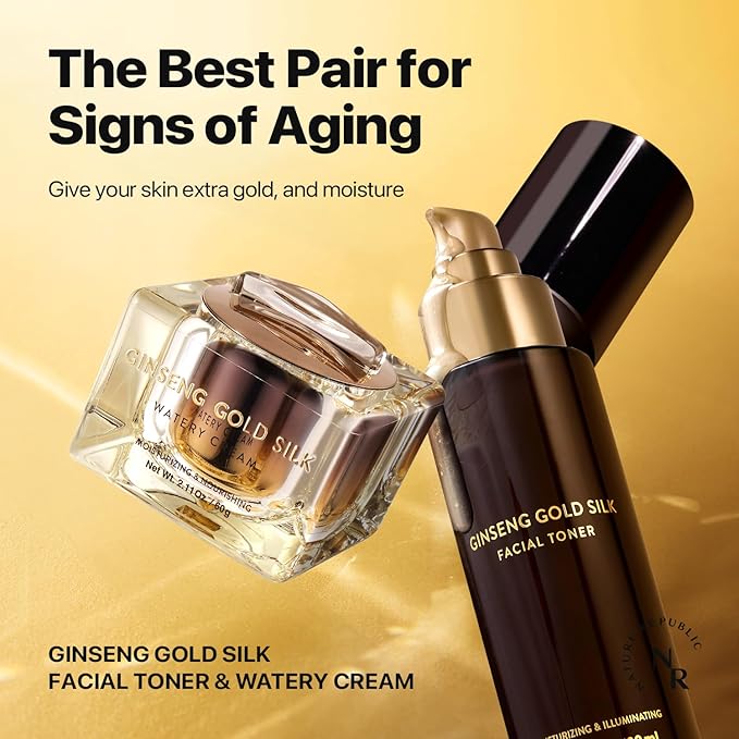 Nature Republic Ginseng Gold Silk Facial Toner, Hydrating Glow Toner, Niacinamide & Silk Amino Acid, Royal Jelly Extract, Korean Skin Care for All Skin Types 130 ml / 4.39 Fl. oz.