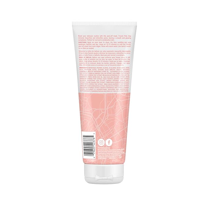 Freeman Exotic Blends French Pink Clay Peel-Off Face Mask, Pore Clearing Facial Mask, Detoxifies & Removes Impurities, Clean Skincare, For Normal & Combination Skin, 6 fl. oz./175 ml. Tube