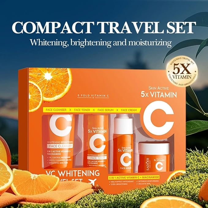 4-In-1 Vitamin C Skincare Set, Moisturize Skin Care Kit with Facial Cleanser, Toner, Serum and Face Cream, Gift For Women and Girls